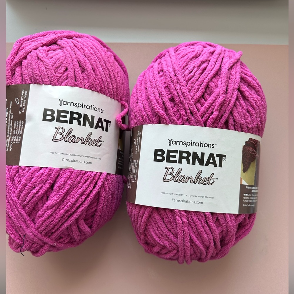 2 new in package skeins Yarnspirations Bernat Blanket yarn deep fushia